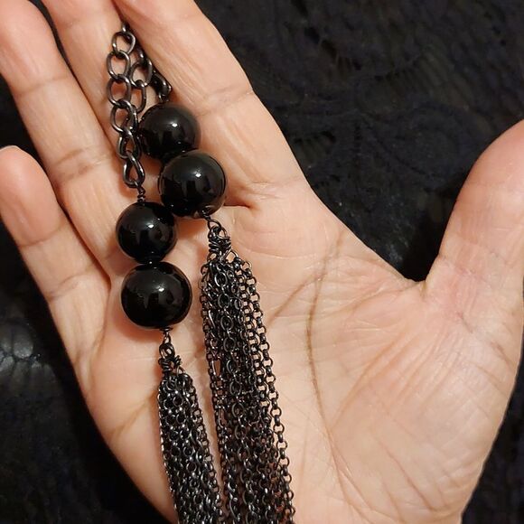 Talbots Black Multistrand with Black Glass Beads Statement Necklace - Picture 5 of 6